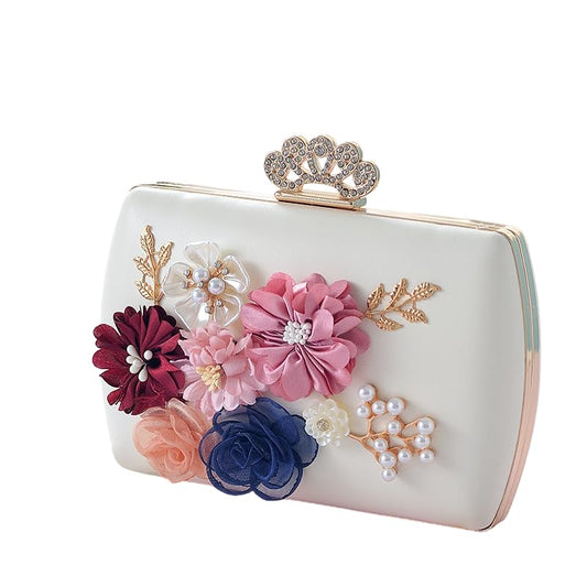 Women's Floral Clutch Bag with Chain Strap, Flower Design Bridal Bag Party, Wedding Bag