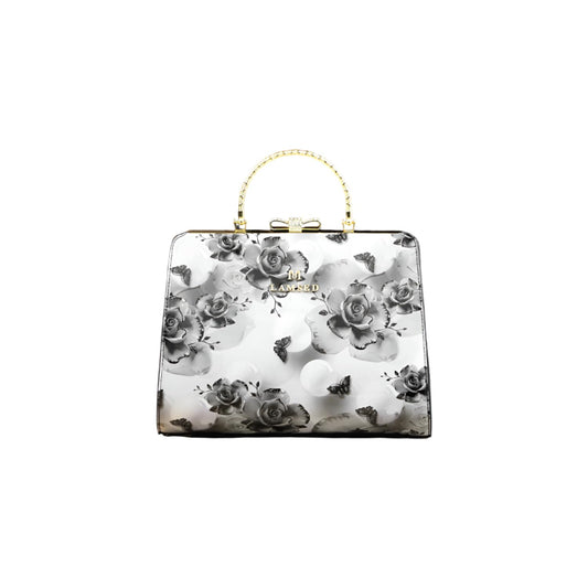 Xshe Elegant Floral Patent Handbag with Gold Handle - Women's Designer Shoulder Bag for Parties & Daily Use