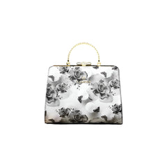 Xshe Elegant Floral Patent Handbag with Gold Handle - Women's Designer Shoulder Bag for Parties & Daily Use