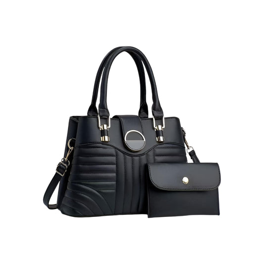 Xshe Pack of 2 Women's Handbag and Clutch Elegant Shoulder Bag with Matching Wallet | Tote with Stylish Buckle & Stitch Design