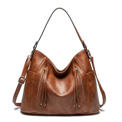 Women's Shoulder Leather Crossbody Tote Bag with Multiple Internal Pockets in Pretty Color