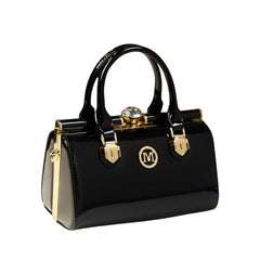 Xshe Women's Elegant Patent Leather Handbag | Rhinestone Clip Shoulder & Messenger Bag | Luxury Glossy Finish Purse