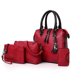 Pack Of 4 Women Handbag Set,Pu Leather Handbag With Crossbody Bag, Clutch Bag And Credit Card Holder Tote Bag