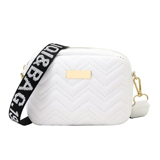 Women's Printed White Shoulder Strap Crossbody Small Square Bag Avy Pattern Embroidered