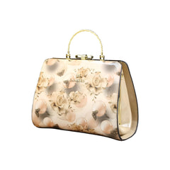 Xshe Elegant Floral Patent Handbag with Gold Handle - Women's Designer Shoulder Bag for Parties & Daily Use