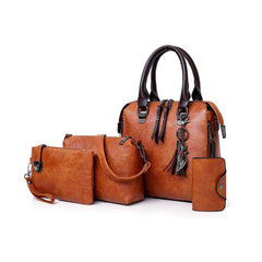 Pack Of 4 Women Handbag Set,Pu Leather Handbag With Crossbody Bag, Clutch Bag And Credit Card Holder Tote Bag