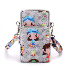 Womes's Oxford Cloth Pink Cartoon Mobile Phone Bag Three-Layer Mobile Phone Bag Shoulder Crossbody Case Wrist Hanging Neck