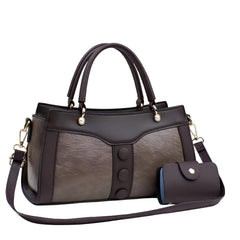 Xshe Women's Handbag and Wallet Set Stylish Shoulder Bag with Contrast Color Stitching, Zipper Buckle Closure Daily Use Fashion Purse