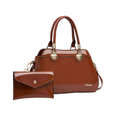 Xshe 2-Piece Women's Glossy Handbag with Matching Wallet | Elegant Shell Design Tote Bag with Gold Hardware