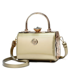 Xshe Elegant Women's Handbag Hard Shell Crossbody with Golden Frame & Gem Top Lock