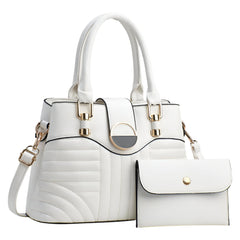 Xshe Pack of 2 Women's Handbag and Clutch Elegant Shoulder Bag with Matching Wallet | Tote with Stylish Buckle & Stitch Design