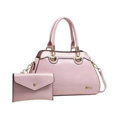 Xshe 2-Piece Women's Glossy Handbag with Matching Wallet | Elegant Shell Design Tote Bag with Gold Hardware