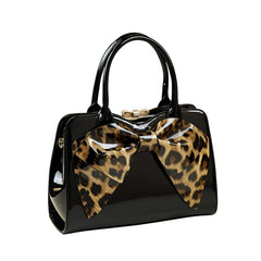 Xshe Women Elegant Glossy Bow Shell Handbag – Double Handle PU Tote for Daily Chic