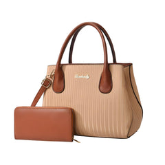 Xshe Pack of 2 Women's Handbag and Clutch Set Stylish Contrast Color Shoulder & Messenger Bag | Elegant Macaron Stitching Design