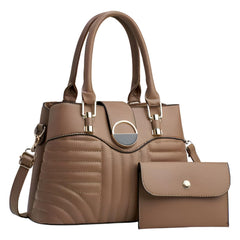 Xshe Pack of 2 Women's Handbag and Clutch Elegant Shoulder Bag with Matching Wallet | Tote with Stylish Buckle & Stitch Design