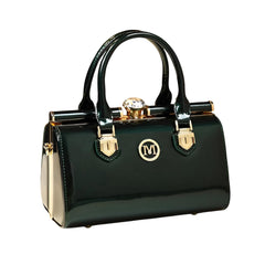 Xshe Women's Elegant Patent Leather Handbag | Rhinestone Clip Shoulder & Messenger Bag | Luxury Glossy Finish Purse