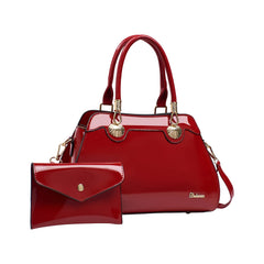 Xshe 2-Piece Women's Glossy Handbag with Matching Wallet | Elegant Shell Design Tote Bag with Gold Hardware