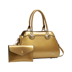 Xshe 2-Piece Women's Glossy Handbag with Matching Wallet | Elegant Shell Design Tote Bag with Gold Hardware
