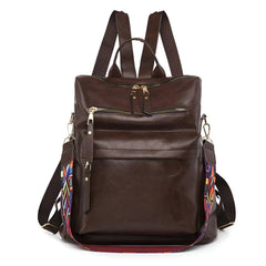 Xshe Women Vintage Backpack – Stylish Travel Bag with Colorful Strap and Multiple Zipper Pockets