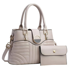 Xshe Pack of 2 Women's Handbag and Clutch Elegant Shoulder Bag with Matching Wallet | Tote with Stylish Buckle & Stitch Design
