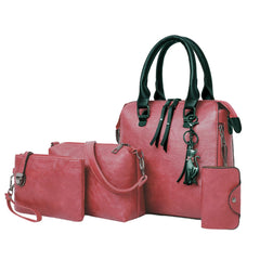Pack Of 4 Women Handbag Set,Pu Leather Handbag With Crossbody Bag, Clutch Bag And Credit Card Holder Tote Bag