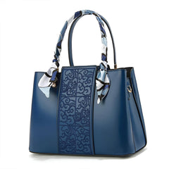 Xshe Women Elegant Embroidered Handbag with Silk Scarf Handle