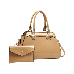 Xshe 2-Piece Women's Glossy Handbag with Matching Wallet | Elegant Shell Design Tote Bag with Gold Hardware