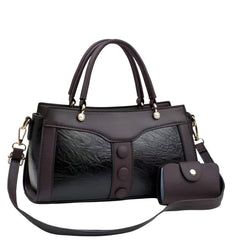 Xshe Women's Handbag and Wallet Set Stylish Shoulder Bag with Contrast Color Stitching, Zipper Buckle Closure Daily Use Fashion Purse
