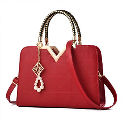 Xshe Women's Designer Handbag with Pearl Charm, Double Braided Handle, Shoulder Messenger Bag