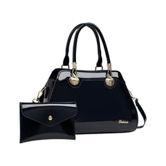 Xshe 2-Piece Women's Glossy Handbag with Matching Wallet | Elegant Shell Design Tote Bag with Gold Hardware