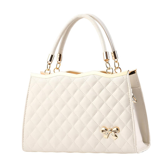 Xshe Women's Handbag with Bow Detail Elegant Shoulder Bag with Zipper Closure & Multiple Pockets