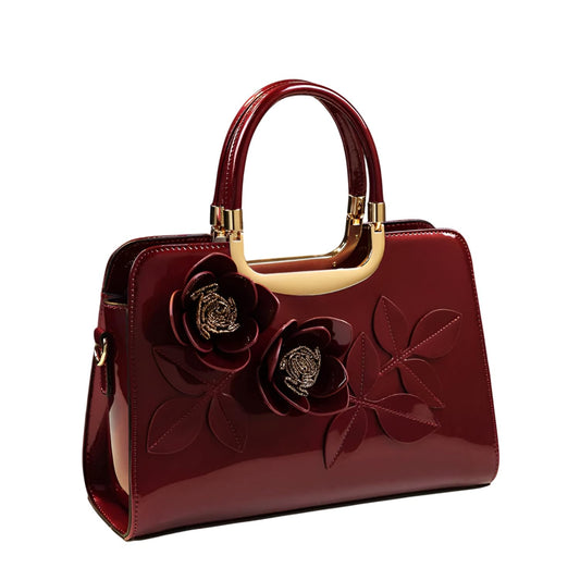 Xshe Women Elegant Floral Embossed Tote Bag – Horizontal Square Design with Zipper Closure – For Daily Use