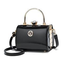 Xshe Elegant Women's Handbag Hard Shell Crossbody with Golden Frame & Gem Top Lock