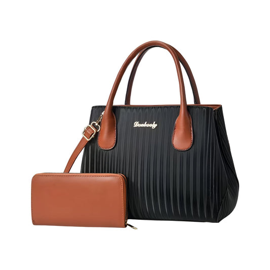 Xshe Pack of 2 Women's Handbag and Clutch Set Stylish Contrast Color Shoulder & Messenger Bag | Elegant Macaron Stitching Design