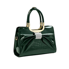 Xshe Women's Tote Bag – Stylish Vertical Square Handbag with Bow & Diamond Accents, Medium-Soft, Zipper Closure