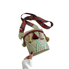 Xshe Sling Bag For Women's Pu Material With Bucket Type, Crossbody Ethnic Style Bag