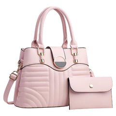 Xshe Pack of 2 Women's Handbag and Clutch Elegant Shoulder Bag with Matching Wallet | Tote with Stylish Buckle & Stitch Design