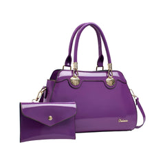 Xshe 2-Piece Women's Glossy Handbag with Matching Wallet | Elegant Shell Design Tote Bag with Gold Hardware