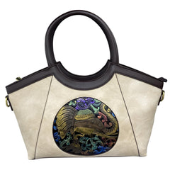 Xshe Women Artisan Embossed Elephant Handbag – Horizontal Square Vintage Tote for Daily Match