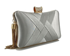 Women Clutch Bag with Chain Shoulder Strap Tassels Fashion Crossbody Bag Elegant Clutch Purse Hand Bag for Dance Wedding Evening Party Prom Bride- Apricot