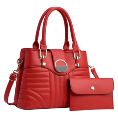 Xshe Pack of 2 Women's Handbag and Clutch Elegant Shoulder Bag with Matching Wallet | Tote with Stylish Buckle & Stitch Design