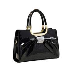 Xshe Women's Tote Bag – Stylish Vertical Square Handbag with Bow & Diamond Accents, Medium-Soft, Zipper Closure