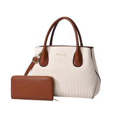 Xshe Pack of 2 Women's Handbag and Clutch Set Stylish Contrast Color Shoulder & Messenger Bag | Elegant Macaron Stitching Design