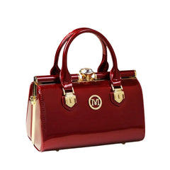 Xshe Women's Elegant Patent Leather Handbag | Rhinestone Clip Shoulder & Messenger Bag | Luxury Glossy Finish Purse