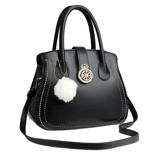 Xshe Women's Oval Handbag Stylish Shoulder Bag with Decorative Pendant & Zipper Closure