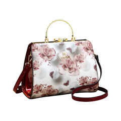 Xshe Elegant Floral Patent Handbag with Gold Handle - Women's Designer Shoulder Bag for Parties & Daily Use
