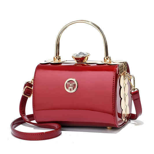 Xshe Elegant Women's Handbag Hard Shell Crossbody with Golden Frame & Gem Top Lock