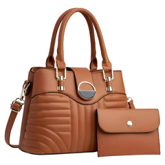 Xshe Pack of 2 Women's Handbag and Clutch Elegant Shoulder Bag with Matching Wallet | Tote with Stylish Buckle & Stitch Design