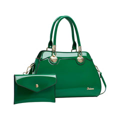 Xshe 2-Piece Women's Glossy Handbag with Matching Wallet | Elegant Shell Design Tote Bag with Gold Hardware