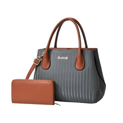 Xshe Pack of 2 Women's Handbag and Clutch Set Stylish Contrast Color Shoulder & Messenger Bag | Elegant Macaron Stitching Design